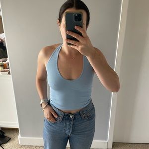 Baby blue Out from Under ribbed halter crop top